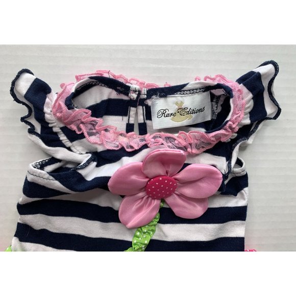 Rare Editions Girls Infant Baby Size 12 Months Dress Striped Floral Tulle Black - Picture 2 of 3